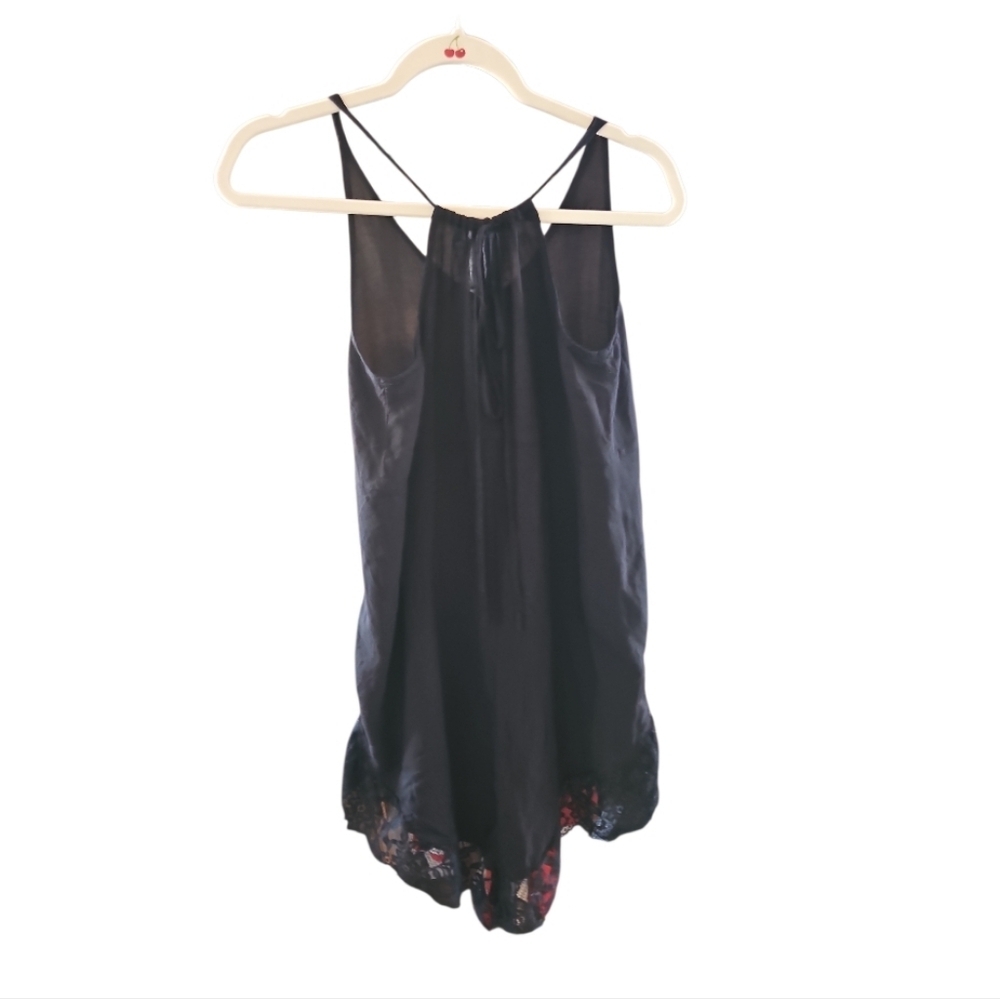 Intimately Free People Black Lace Trim Tunic Tank XS Rayon Sheer - Picture 2 of 5